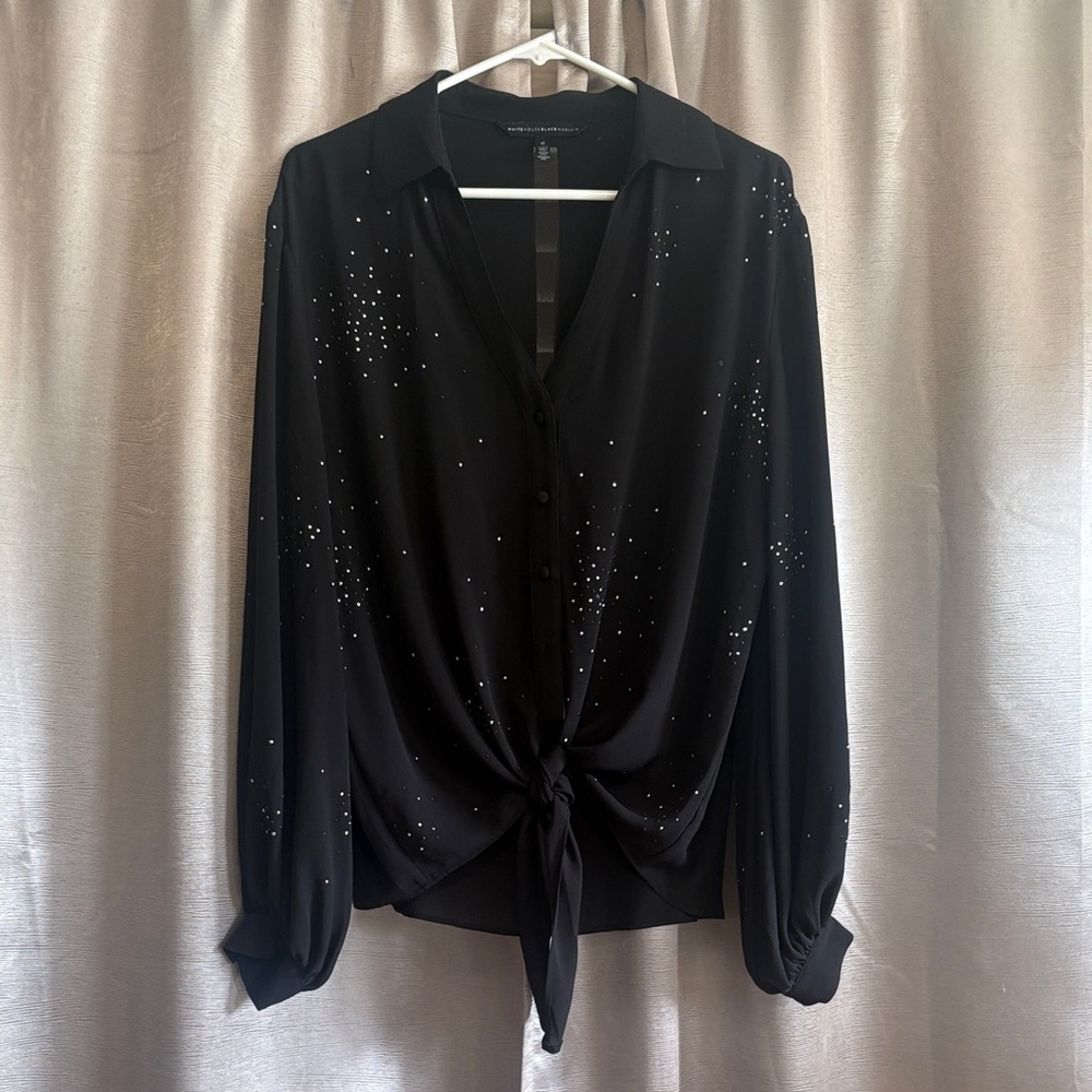 White House Black Market Black Tie-Front Blouse